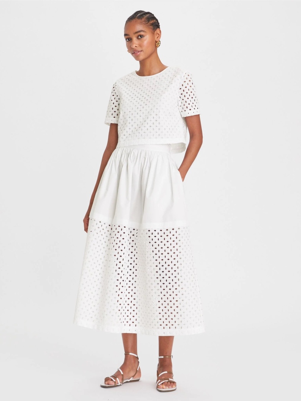 Tory Burch White Eyelet Midi Skirt